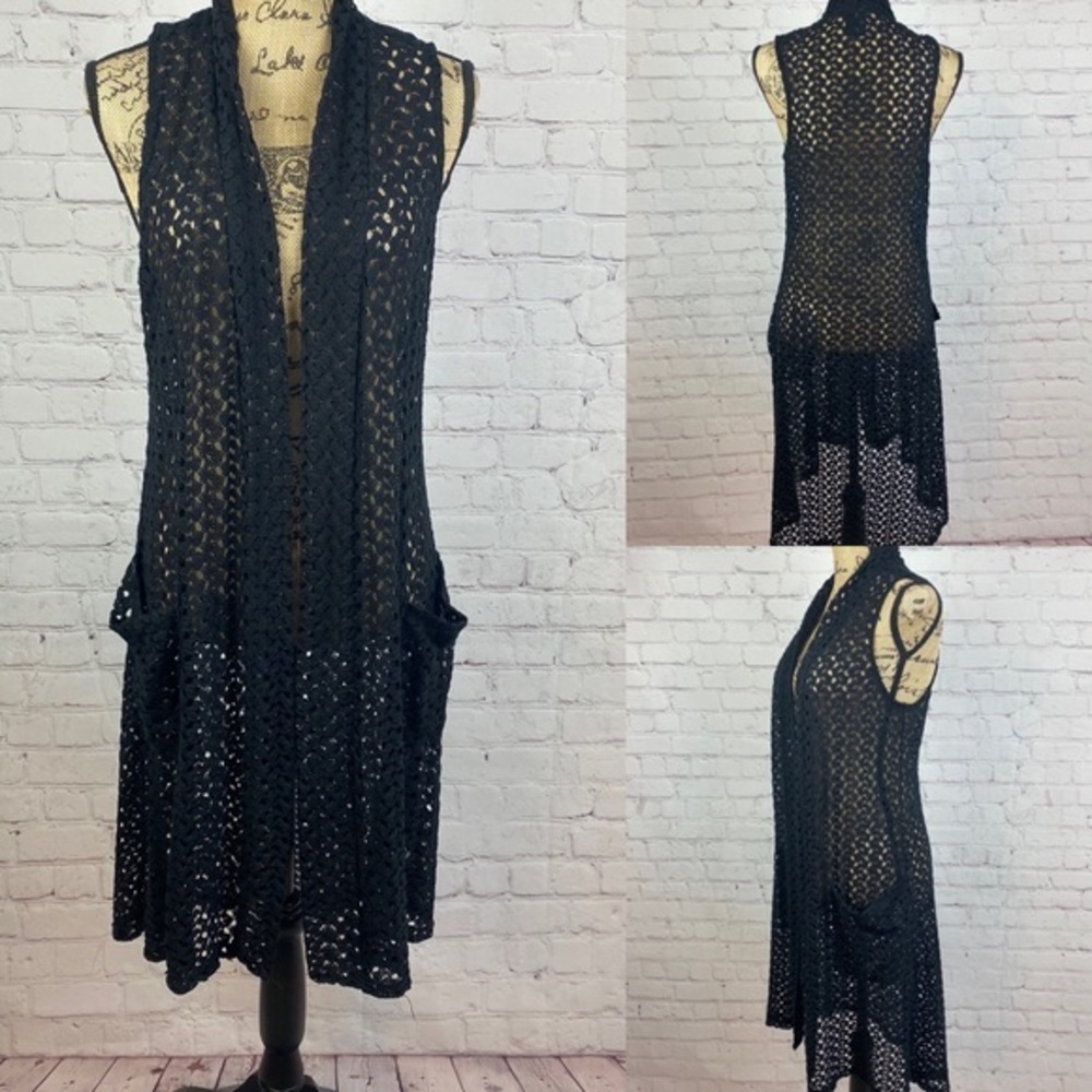 Bobeau Black Lace Long Vest